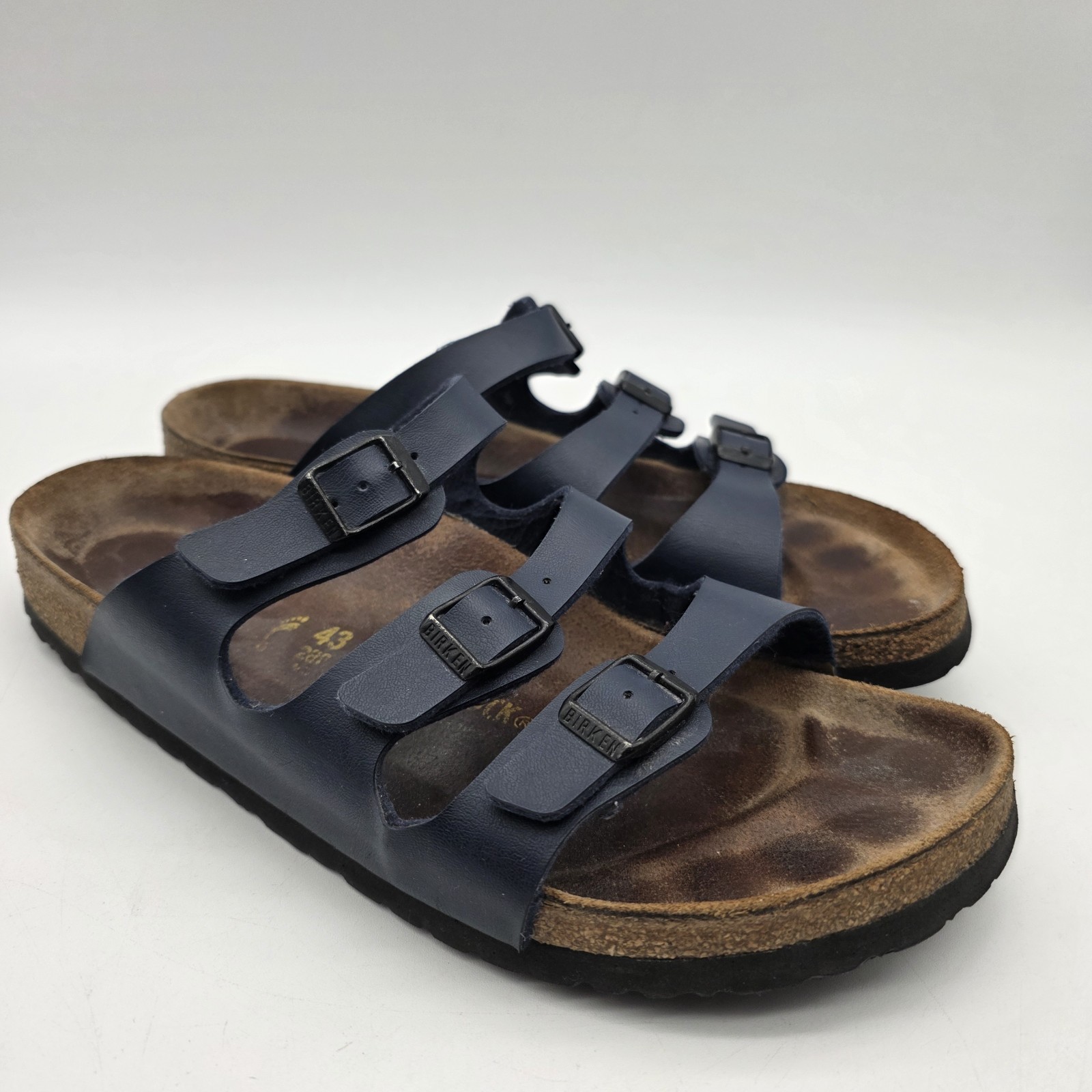 Birkenstock FLORIDA 3 Strap Soft Footbed Blue Navy Leather Sandals ~ 43