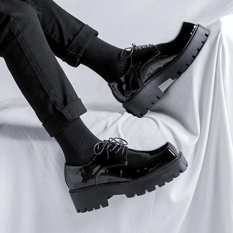 Men’s Shiny Leather Square Toe Platform Dress Business Wedding Shoes Thick Sole