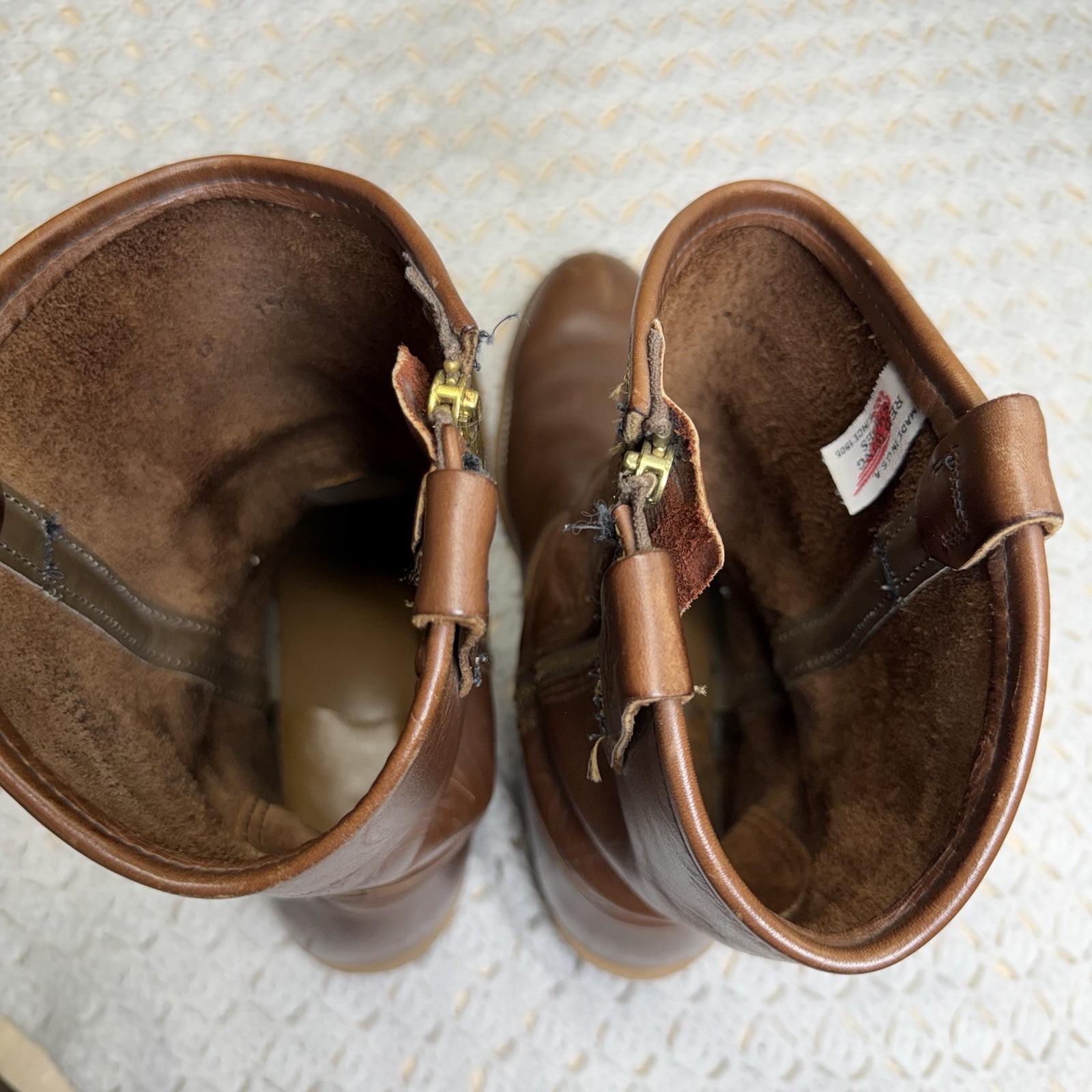 Red Wing Pecos Leather Boots Men’s 12 D Brown Cowboy Nailseat 1155 USA Made Zip