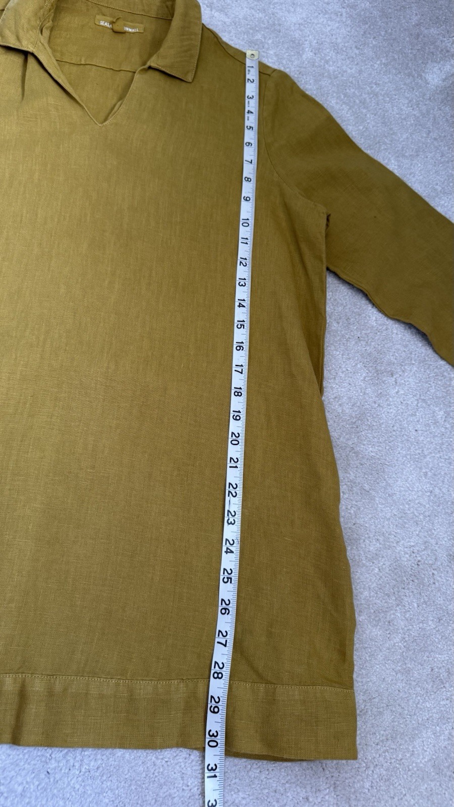 SEASALT ‘SHALLOW LAYERS TUNIC’ MUSTARD 100% QUALITY FEEL LINEN SIZE 12, POCKETS