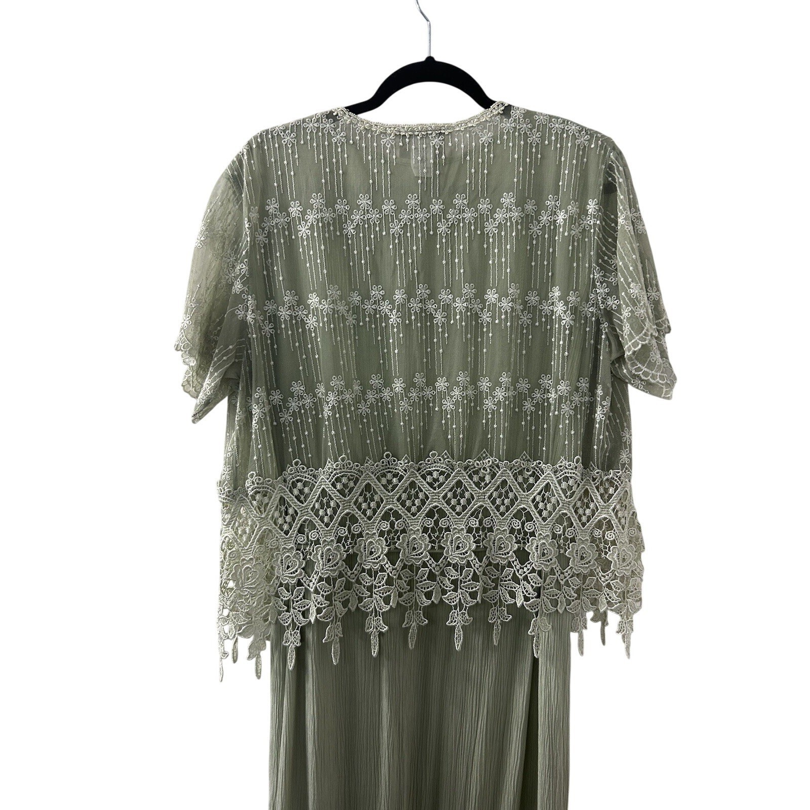 Magnet Art Lace Rayon Maxi Dress Set L Sage Green 2pc Cardigan Boho Cottagecore