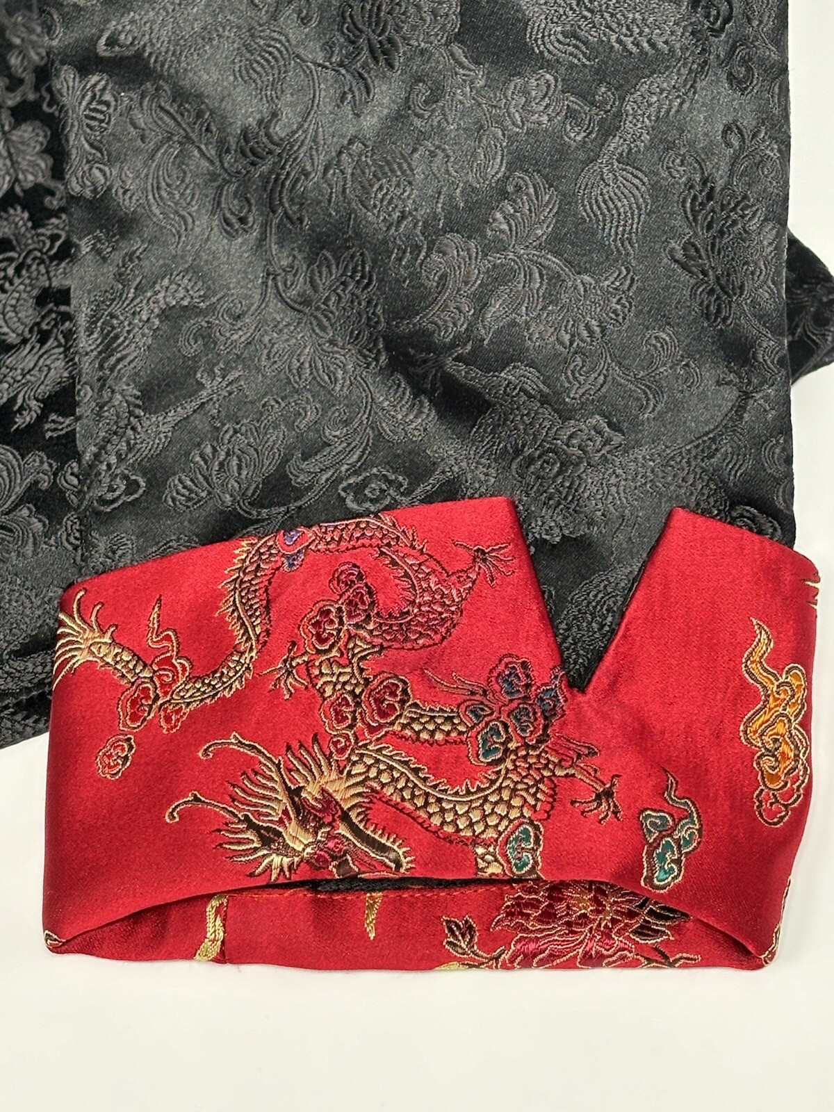 Asian Women’s Kimono Style Blazer Jacket Top Black and Red Trim Satin Size Small
