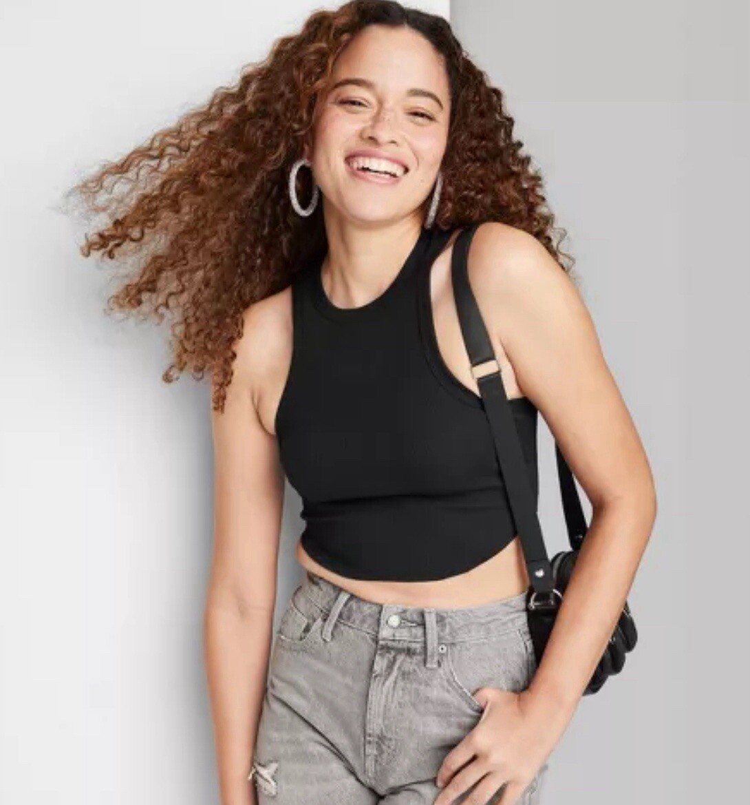 Wild Fable Women’s Sleeveless Ribbed Fitted Casual Crop Tank Top – Black