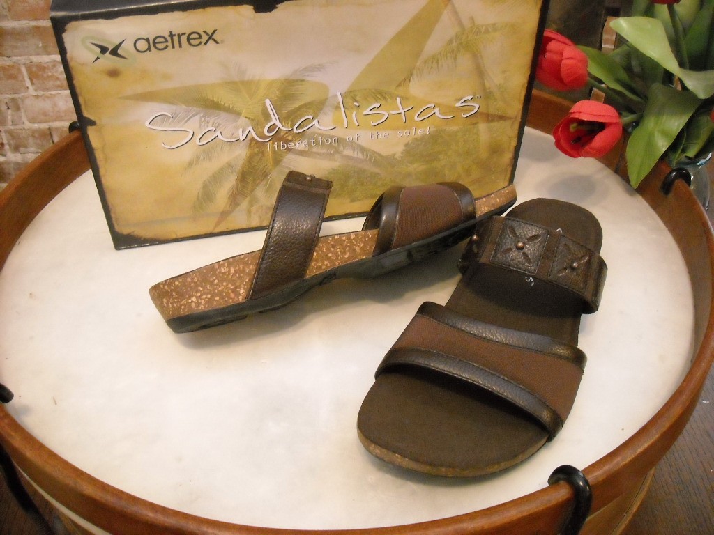 Aetrex Sandal Lilly Brown Leather Comfort Slide Sandal sz 7 38 New