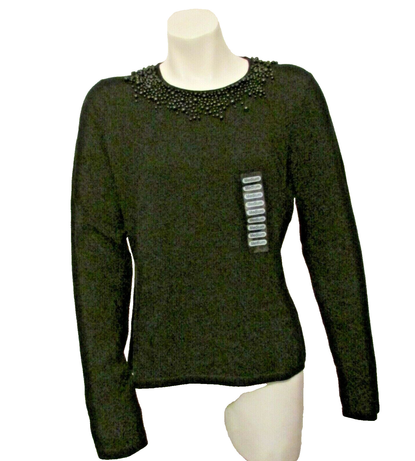$120 NWT Saks Fifth Avenue Folio Silk Cashmere Black Beaded Pullover Sweater M