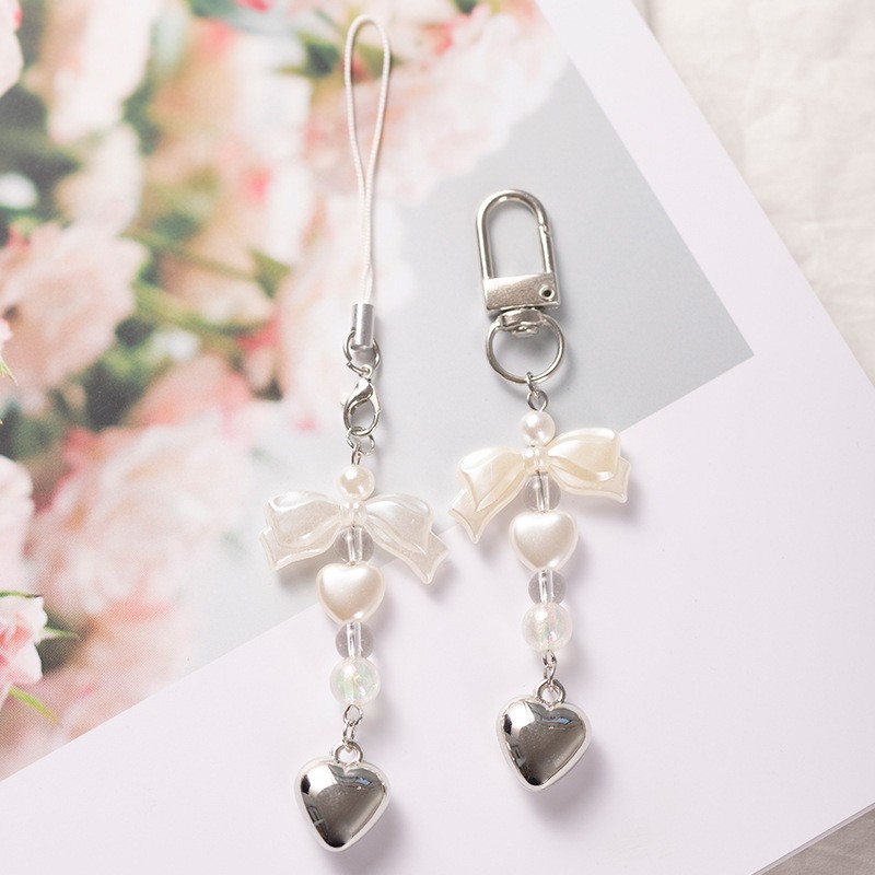 New Simple Bow Hanging Decoration Pearl Phone Chain Pendant Bag Pendant Keychain
