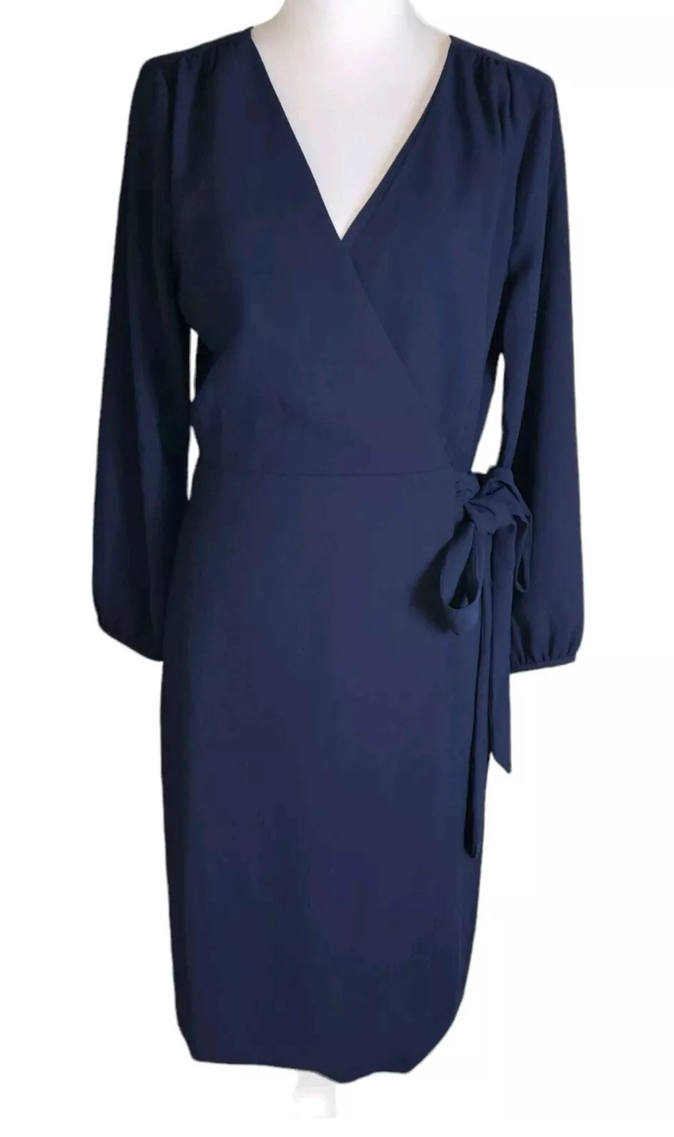 J Crew 365 Crepe Navy Blue Wrap Dress Size 4 3/4 Sleeve Lined Classic Work