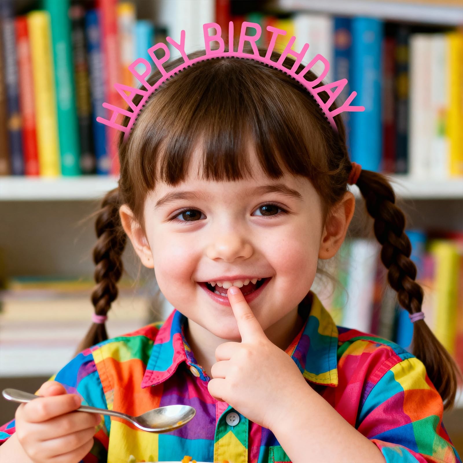 Macuezu 6 PCS Birthday Headbands, Colorful Plastic Happy 4.33in, 6 Colors
