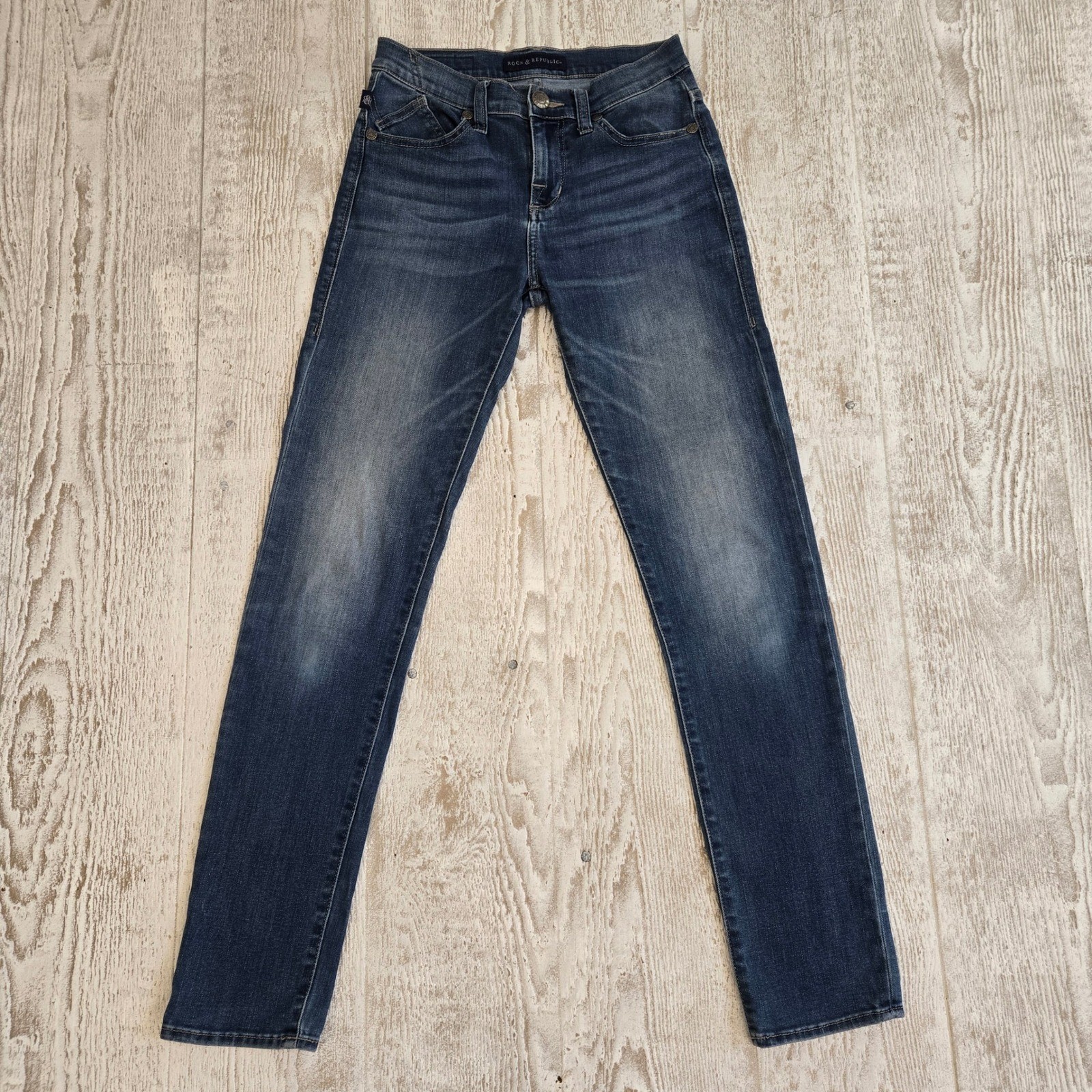Rock & Republic Beijing Y2K Indigo Skinny Jeans Dark Wash Embroidered Size 2