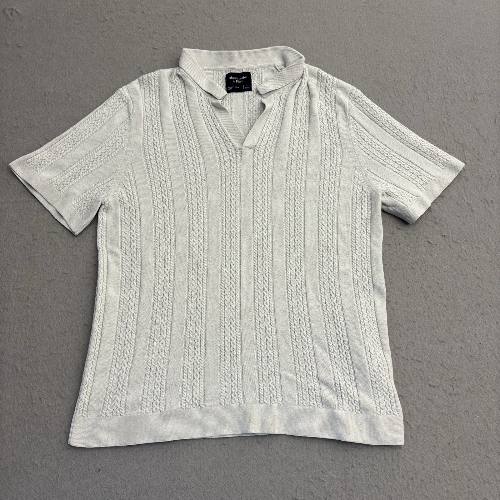 Abercrombie & Fitch Open Knit Polo Shirt White Mens Large Johnny Collar Stripe