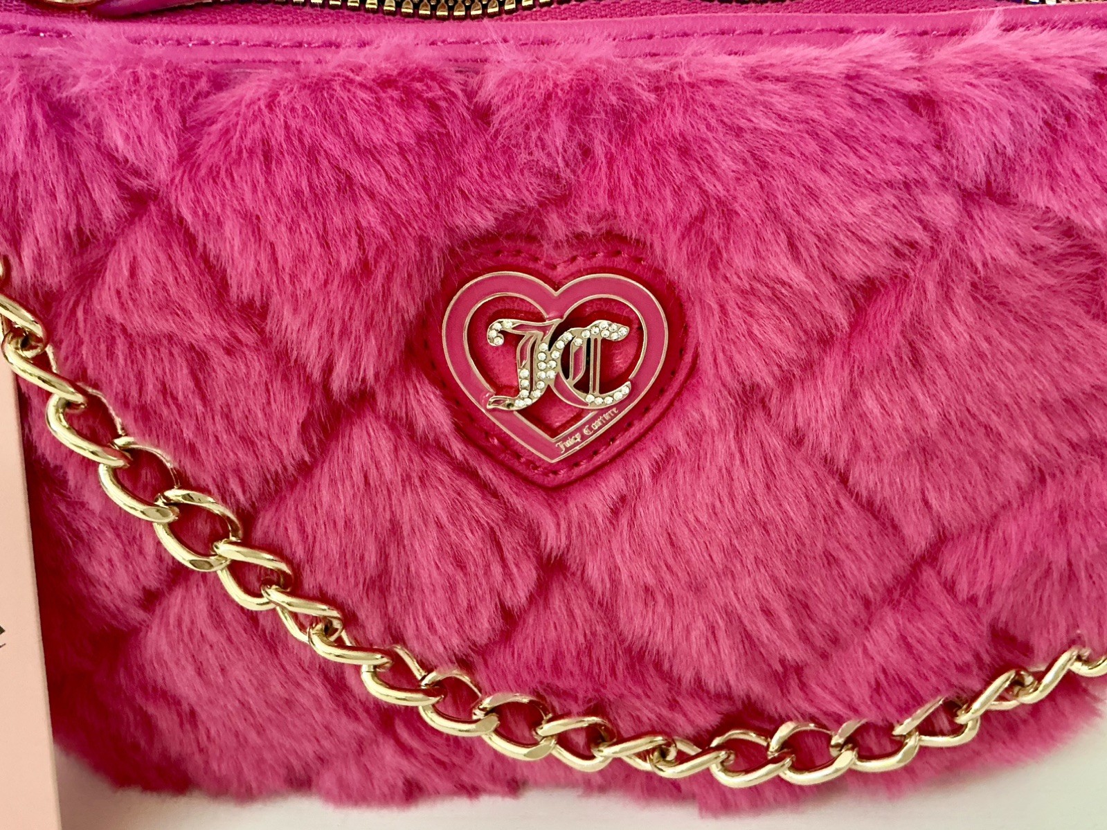 Juicy Couture Hot Pink Flash Faux Fur Get Cozy Mini Wristlet Purse Y2K style NWT