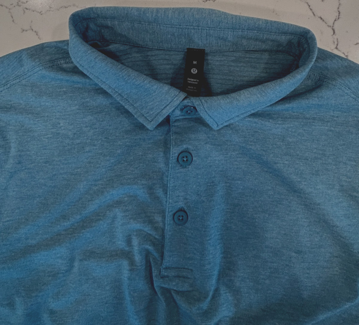 Lululemon Evolution Polo Shirt Mens M Blue Short Sleeve Performance Stretch