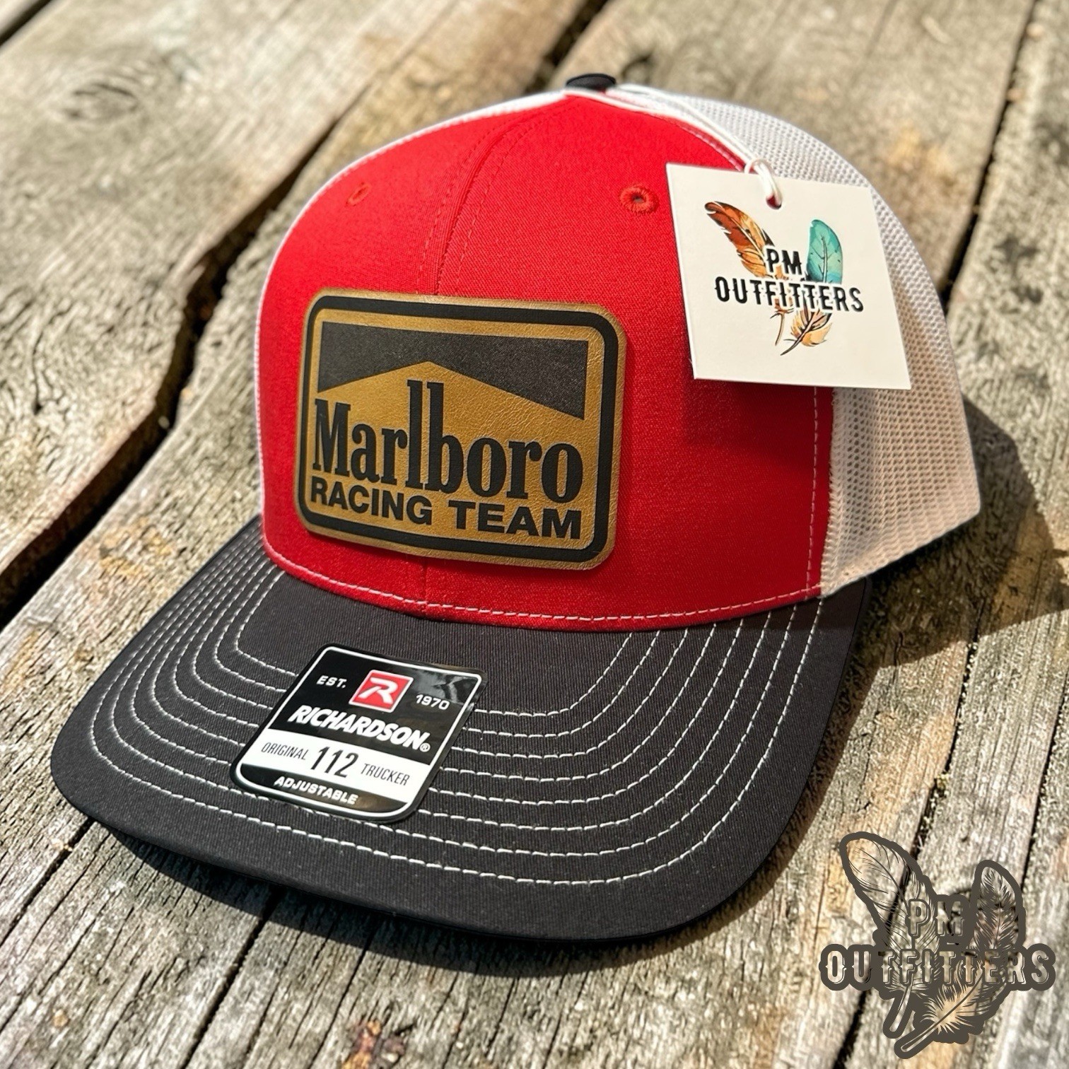Retro Marlboro Racing Patch Richardson 112 Red Black White SnapBack Trucker Hat