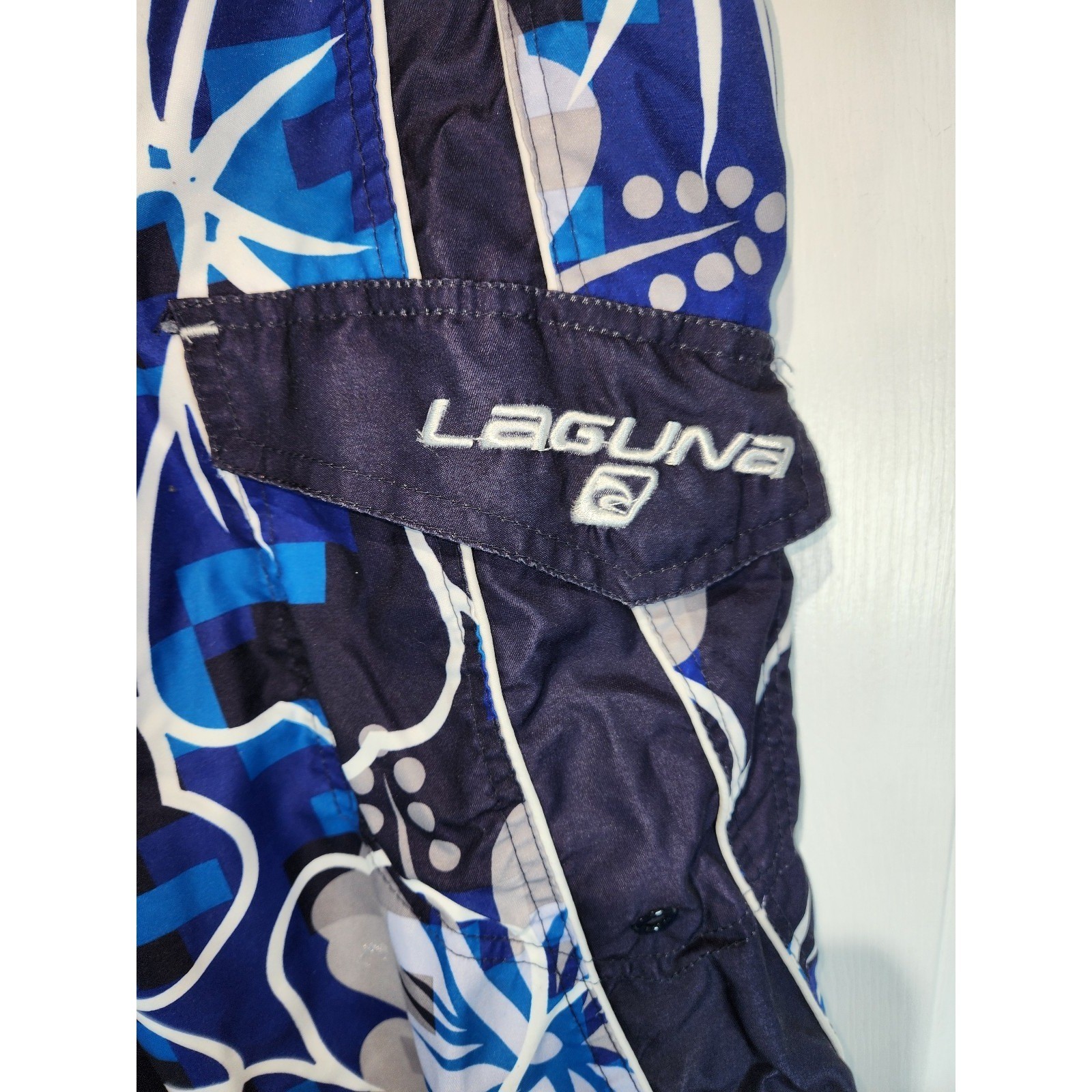 Men’s sz L Laguna Blue Tropical Patterned Swim Trunks Pockets