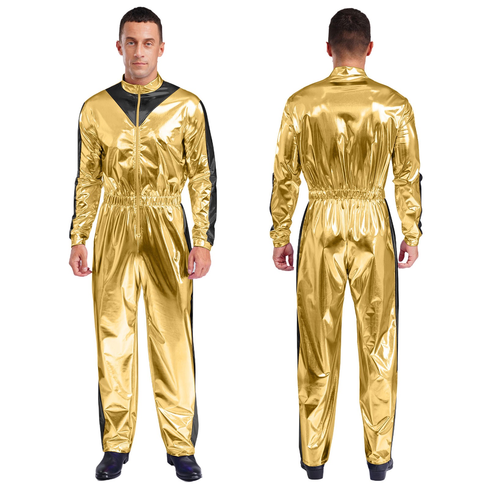 US Men Bodysuit Costume Jumpsuit Mechanical Unitards Sparkly Casual 70s Clubwear