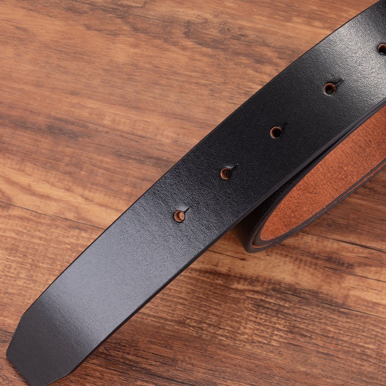 3.5cm Wide Retro Cowhide Men’s Belt Without Buckle Black Adjustable Dress Belt