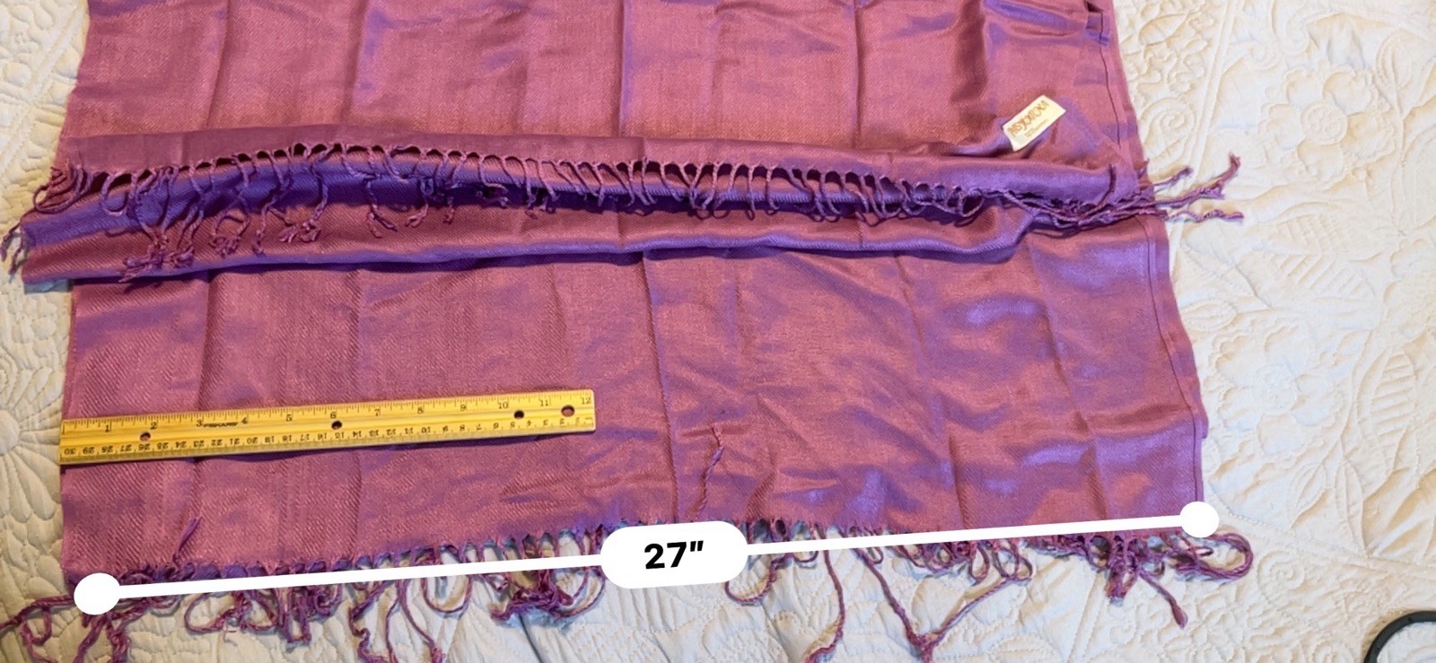 100% Pashmina Scarf Wrap Shawl Purple Sheen 4” Fringe 69”x 27.5” Approx Tag New