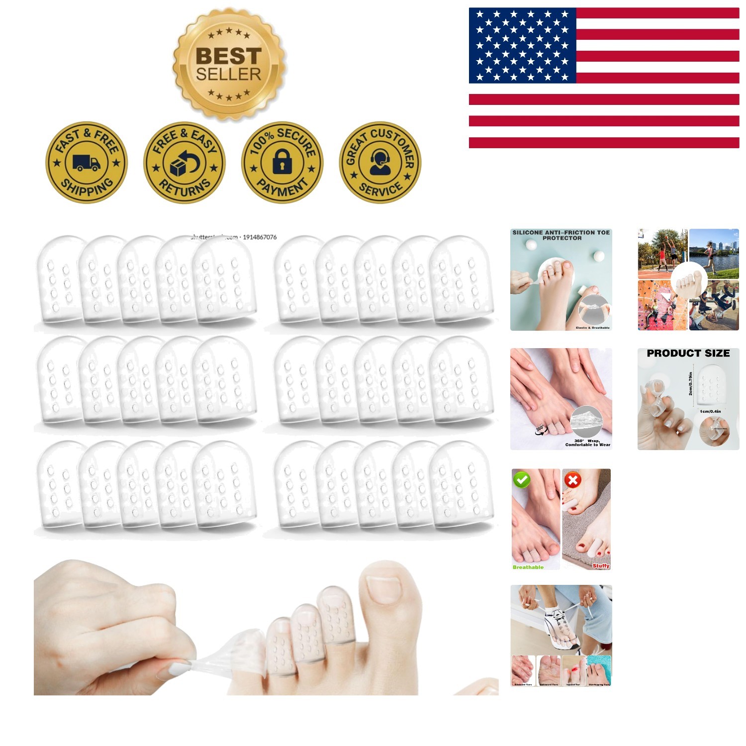 30Pcs Soft Silicone Breathable Toe Protectors for Ingrown Toenails & Friction