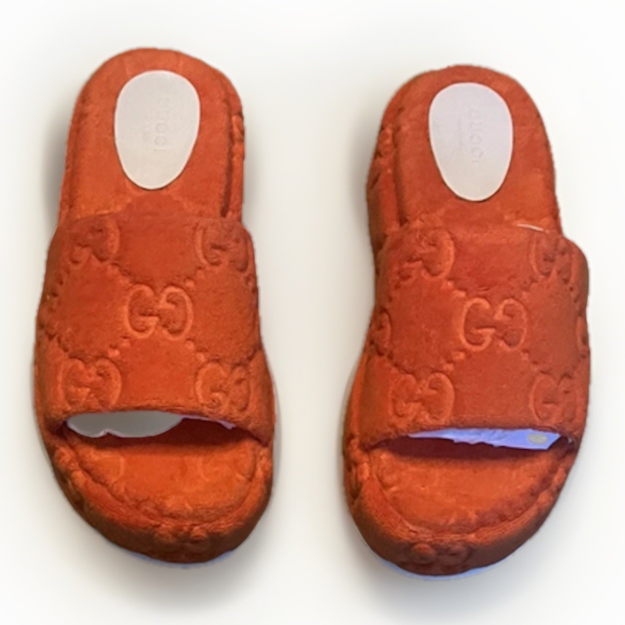 NEW Gucci Angelina GG Sponge Orange Monoriccio Platform Sandals Shoes G 37