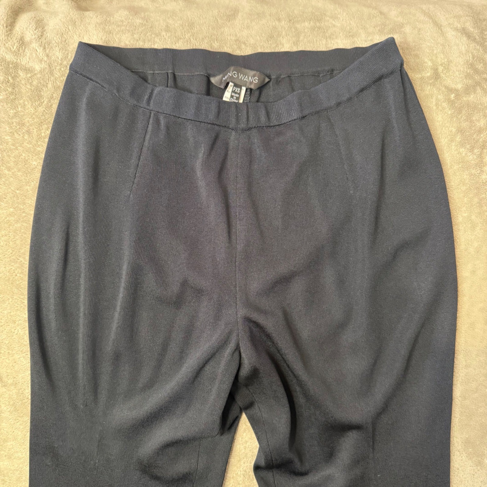 Ming Wang Black Knit Straight Leg Pull On Pants Petite XS Quiet Luxury Office