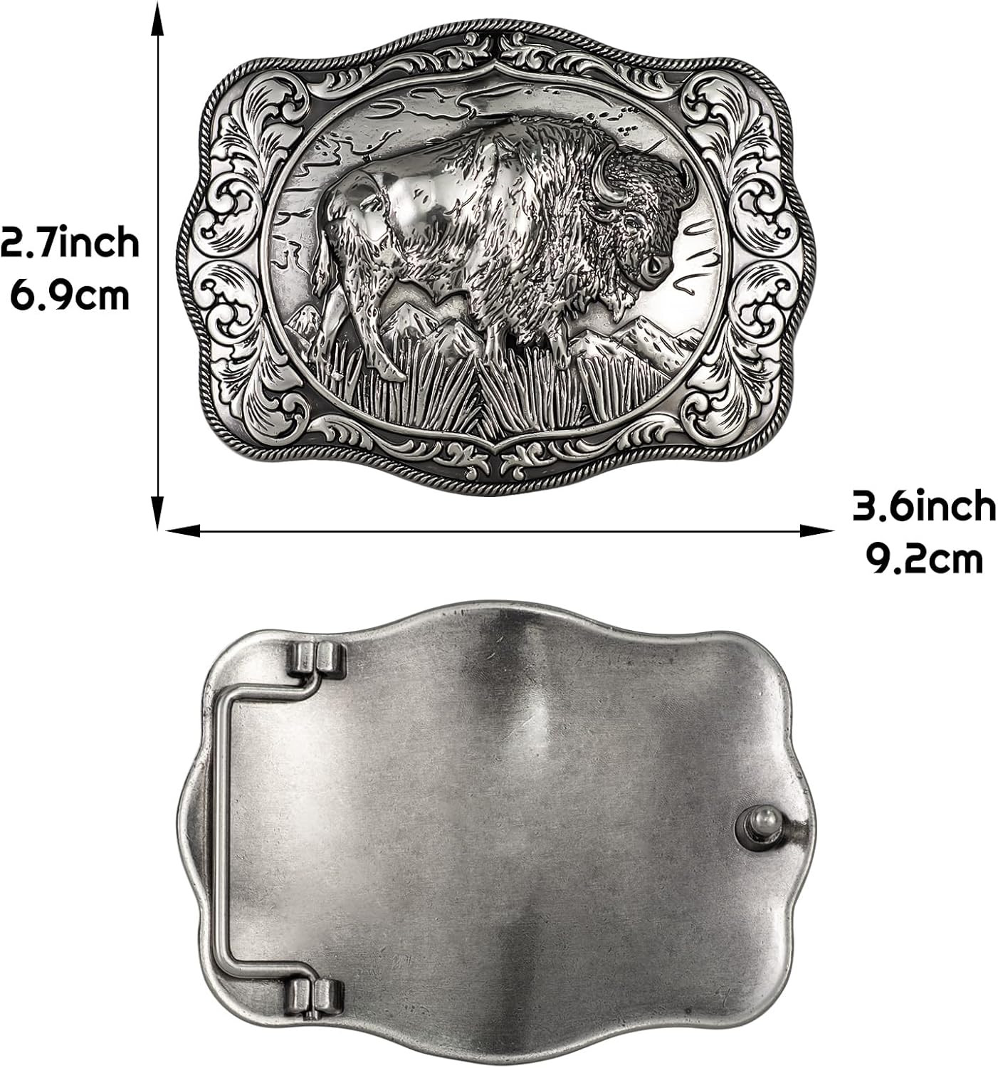 West style Bison Vintage Rectangle Buffalo Belt Buckle Scaloped Buckle