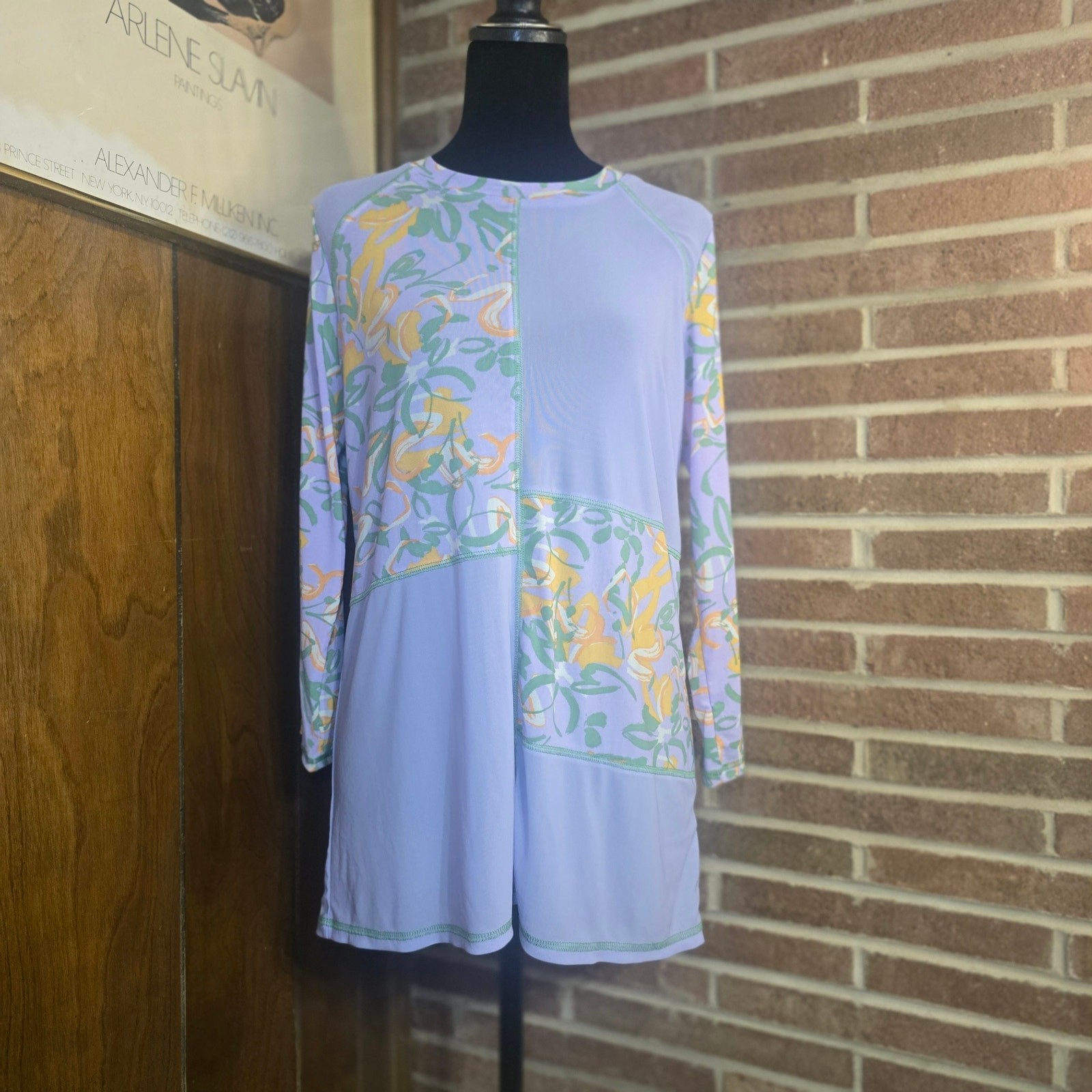 LOGO Layers by Lori Goldstein Lavender Floral Mesh Patchwork Tunic Top