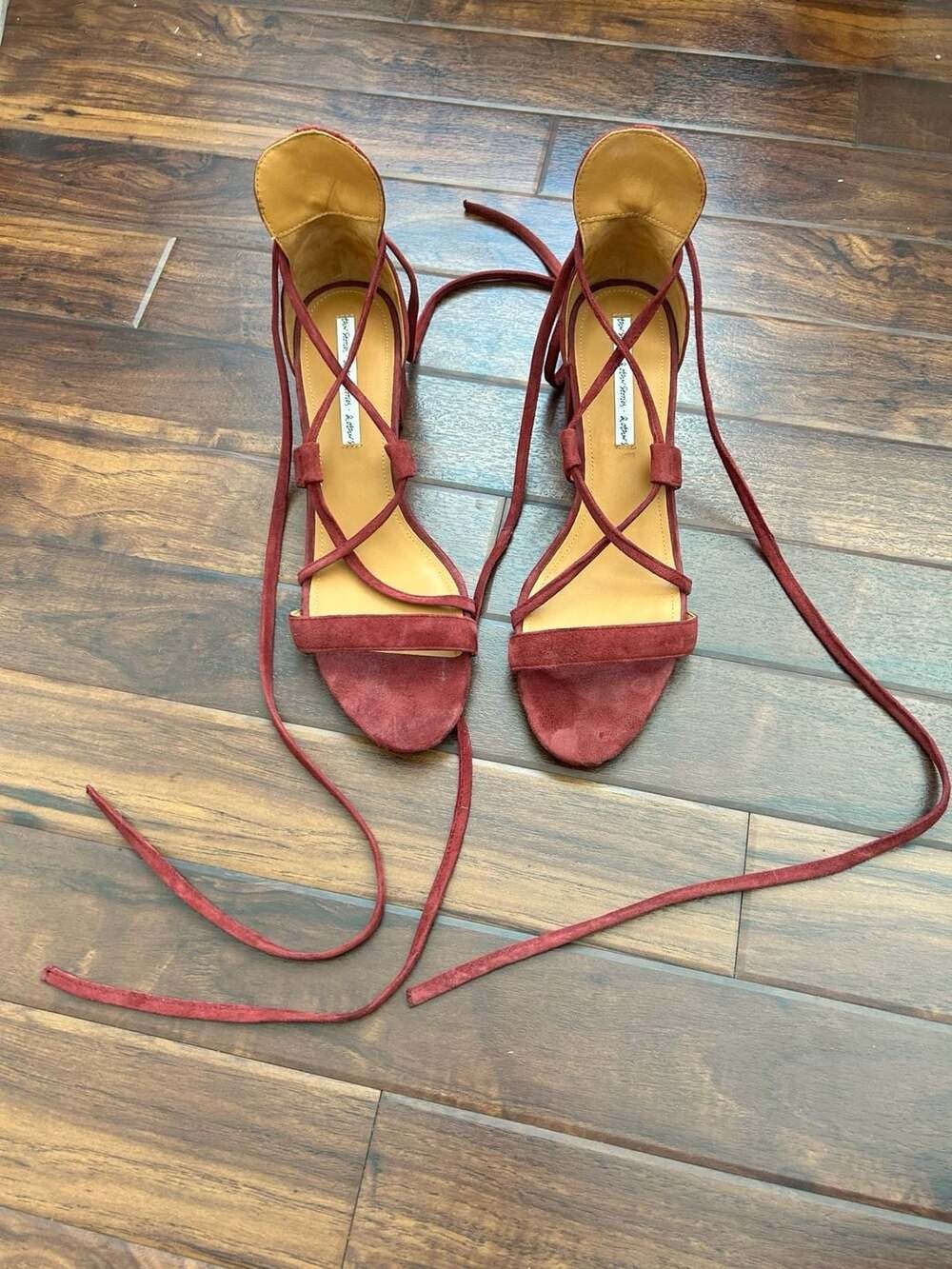 & Other Stories Burgundy Suede Lace-Up Block Heel Sandals Size 40