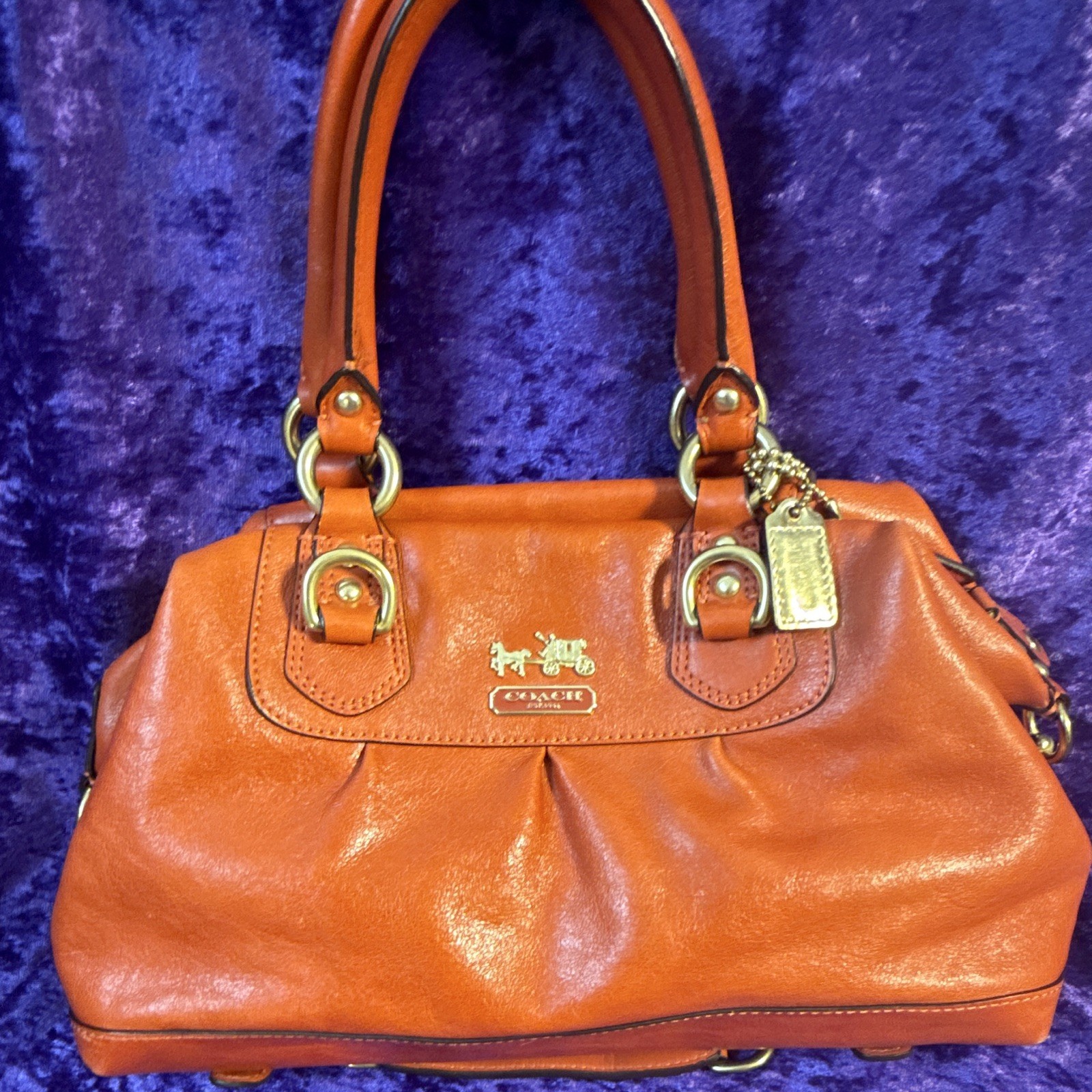 Coach Orange Large Satchel Top Handle Zip Detachable Strap Silver Hardware
