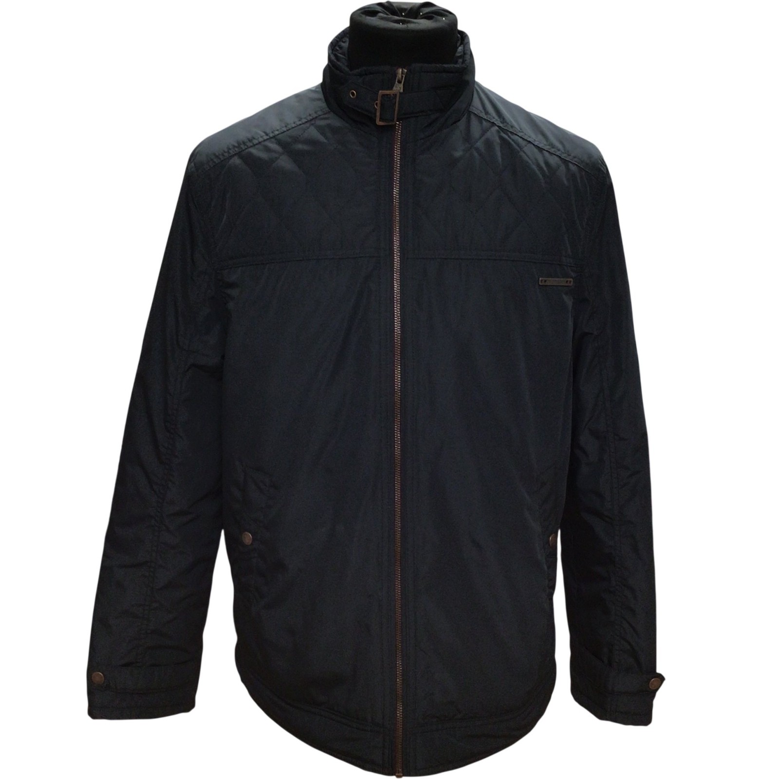 John Rocha Blue Quilted Jacket Size M with Buckle Collar and Zip Closure
