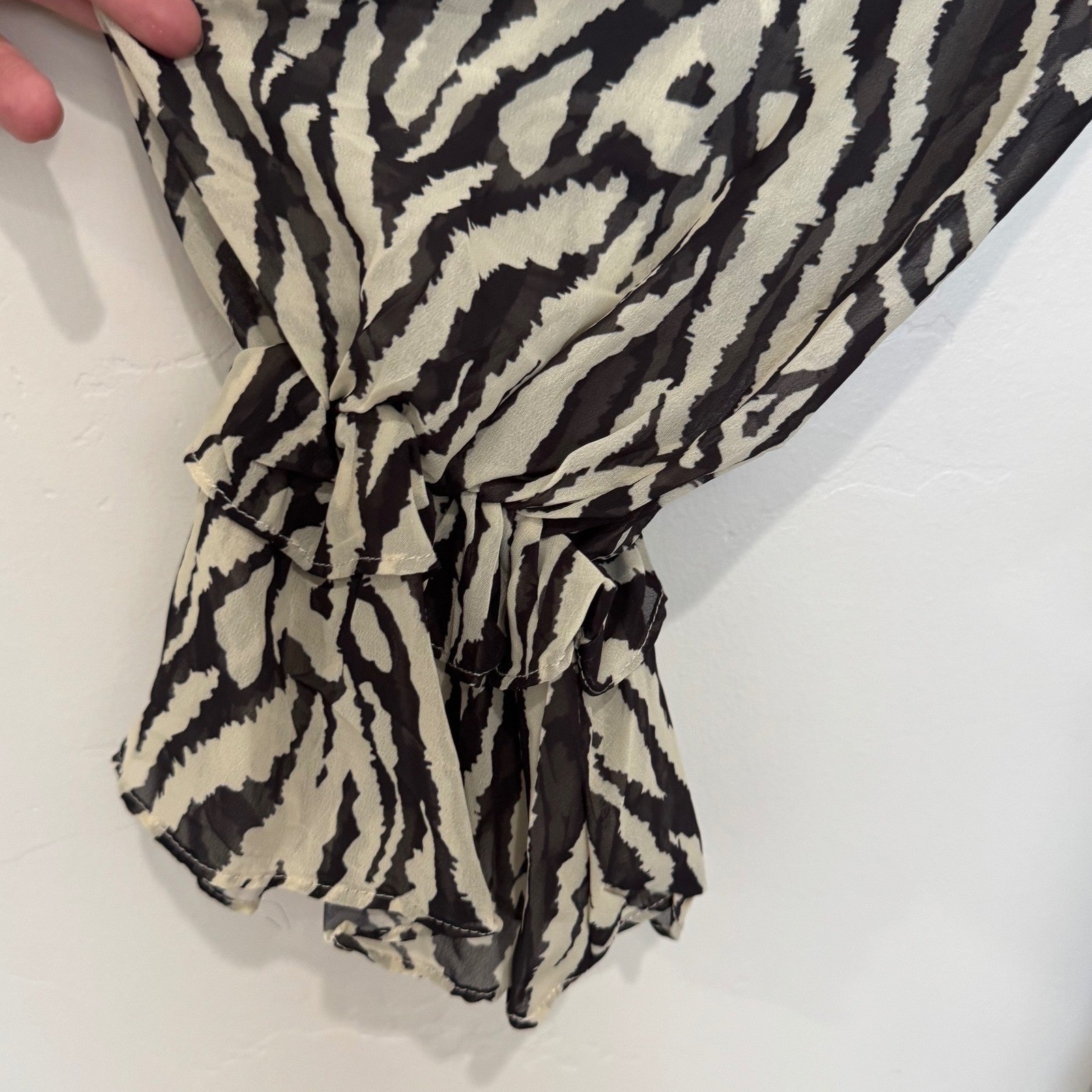 Boohoo Zebra Print Ruffle Mini Dress Long Sleeve Tie Waist Party Going Out US 14