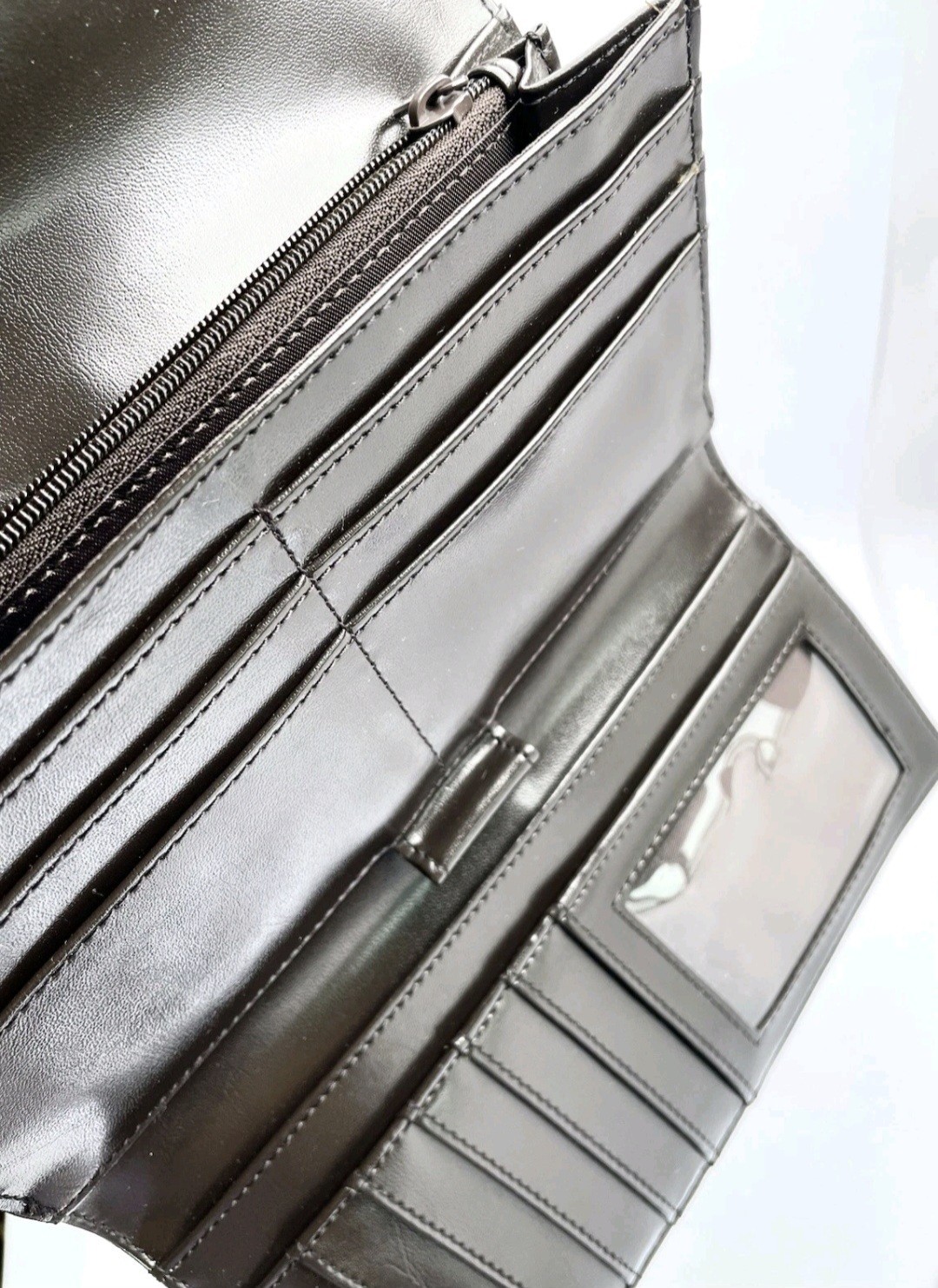 Esprit Black Faux Leather Card Slots Organizer 4”x8” Clutch Wallet