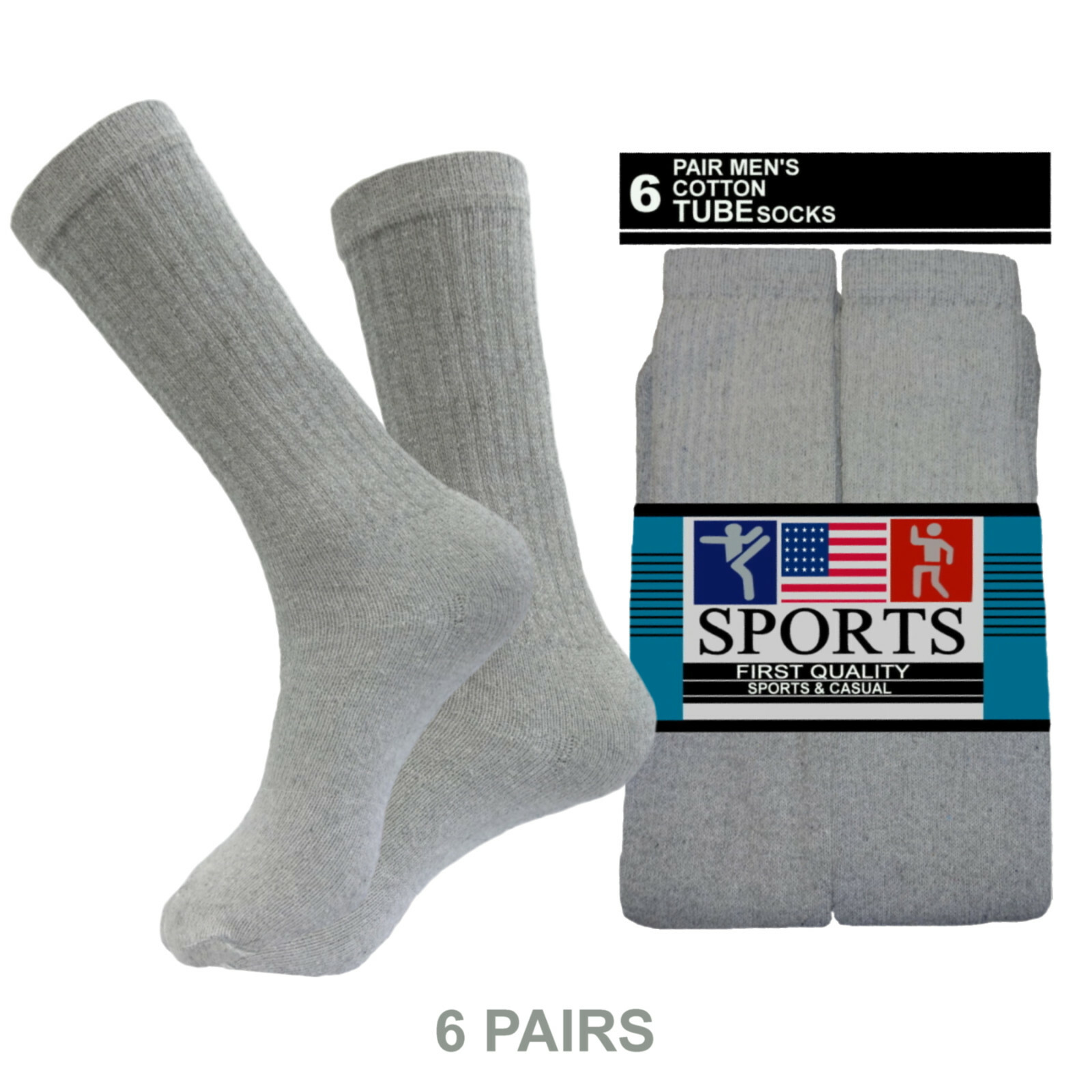 6PK TUBE SOCKS SOLID GRAY SIZE 10-13 BOOTS SOCKS 20 INCHES LONG