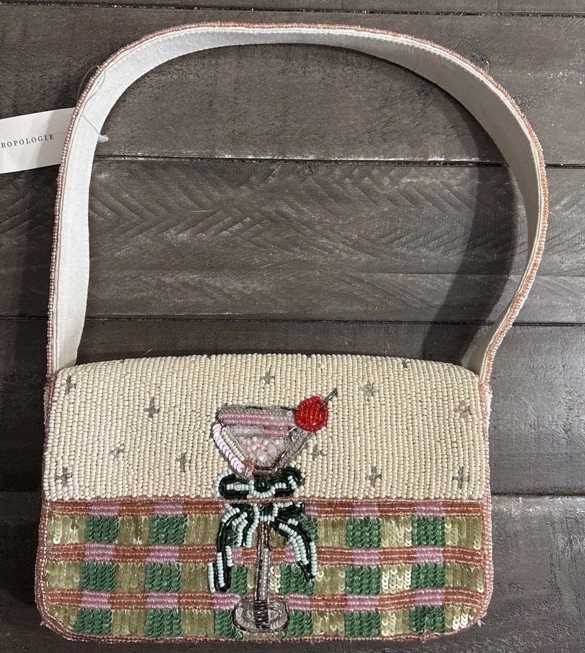 The Fiona Beaded Bag: Food & Drink Edition Plaid Martini Anthropologie NWT