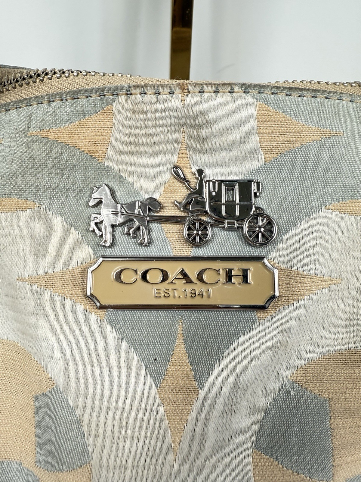 COACH Madison Shantung Chainlink Sophia Satchel Silver Bay Mist Leather/ Fabric