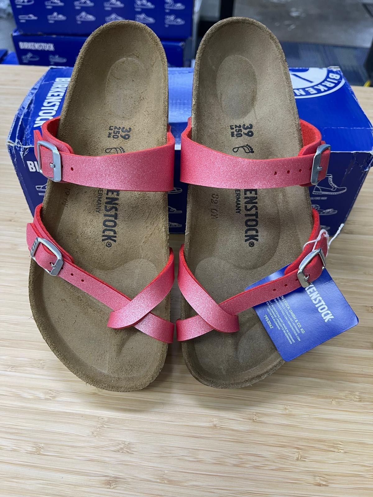 Birkenstock Mayari Birko-Flor Sandals Ice Metallic Poppy, Size EU 39-US W8-M6