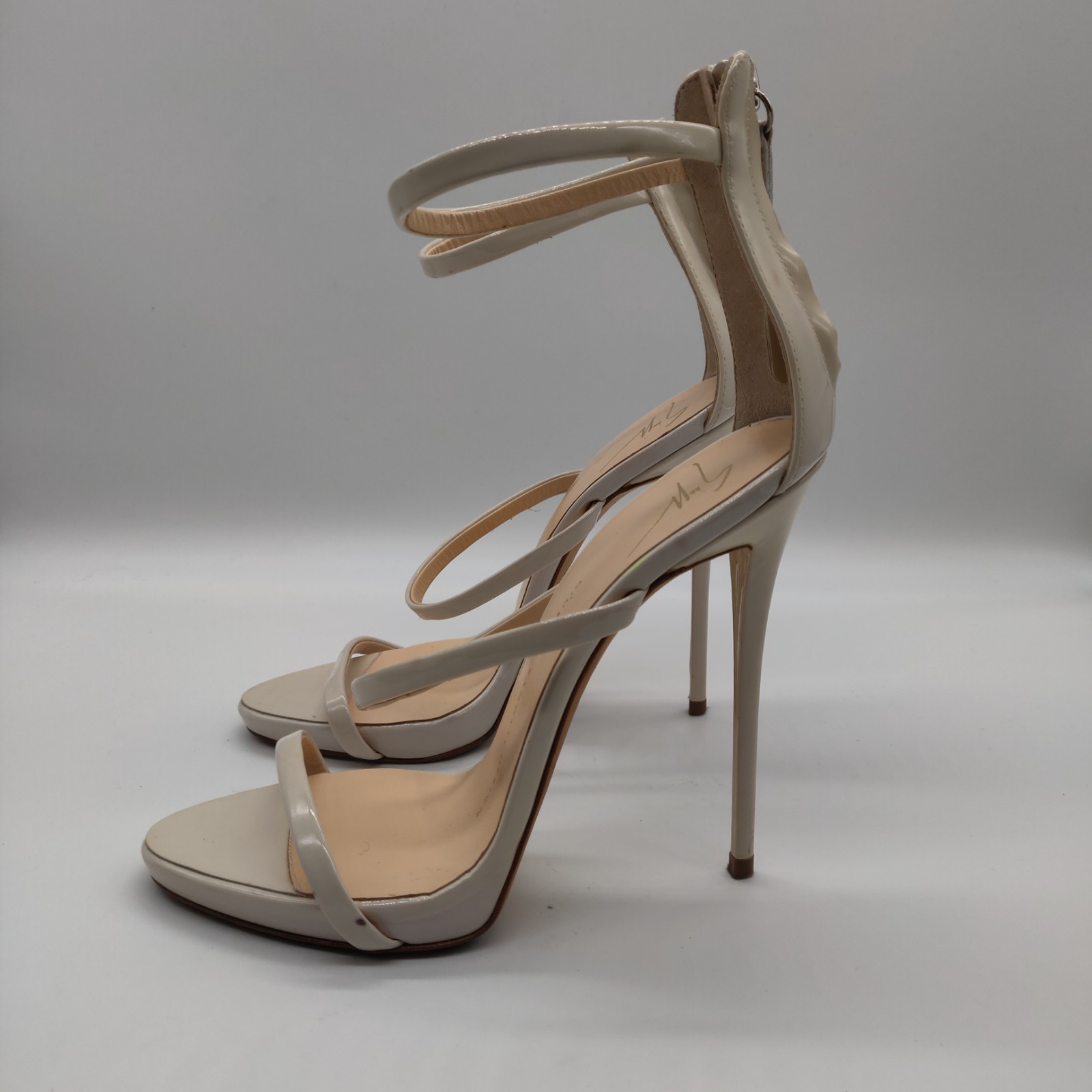Giuseppe Zanotti Harmony Patent Leather Heels Sandals Beige Size 37 US 7