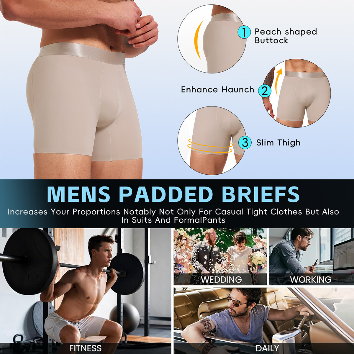 Men Butt Lifter Padded Underwear Boxer Briefs Booty Hip Enhance Shorts Shapewear