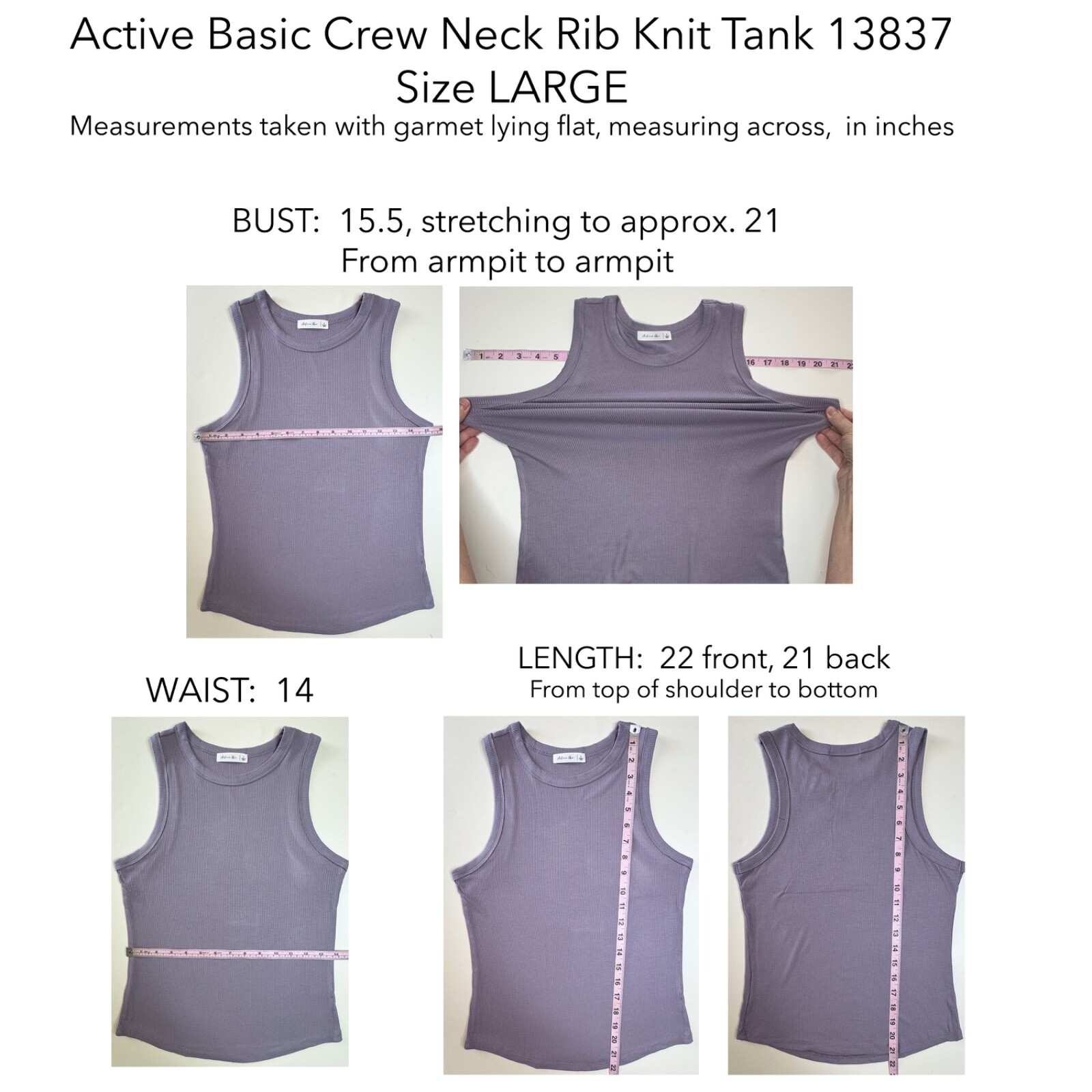 Active Basic 13837 Ribbed Rayon Crew Neck Racer Back Sleeveless Tank Top