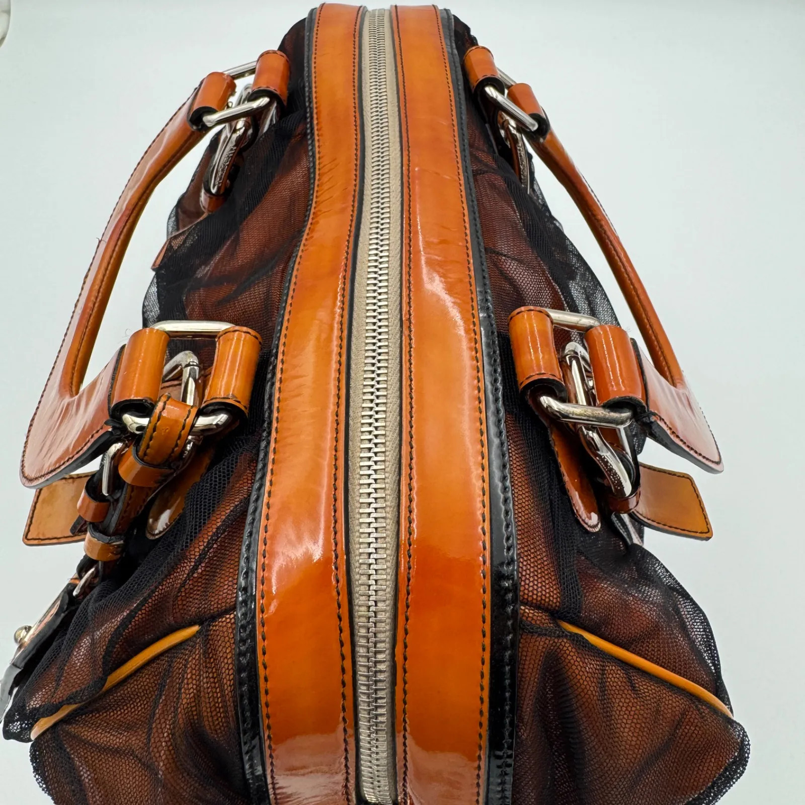 Dolce & Gabbana Patent Leather Boston Bag Orange Yellow 2Way 13.7×8.6×7.08 in