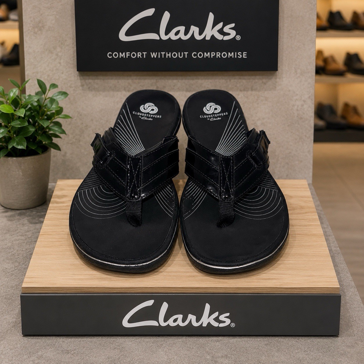 Clarks Brinkley Floral Flip Flop Sandals Black Women’s 7 Cloudsteppers.