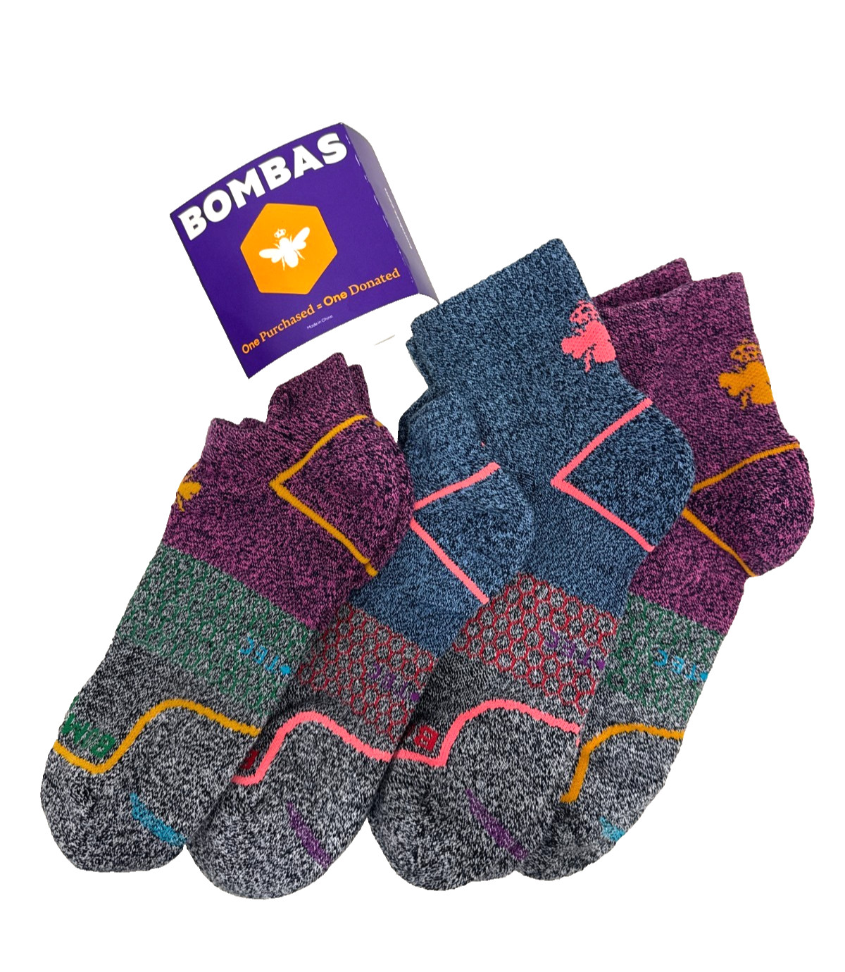 Bombas Ankle & Quarter Socks 4-Pack Size L Blue Pink Multicolor Cushioned NEW