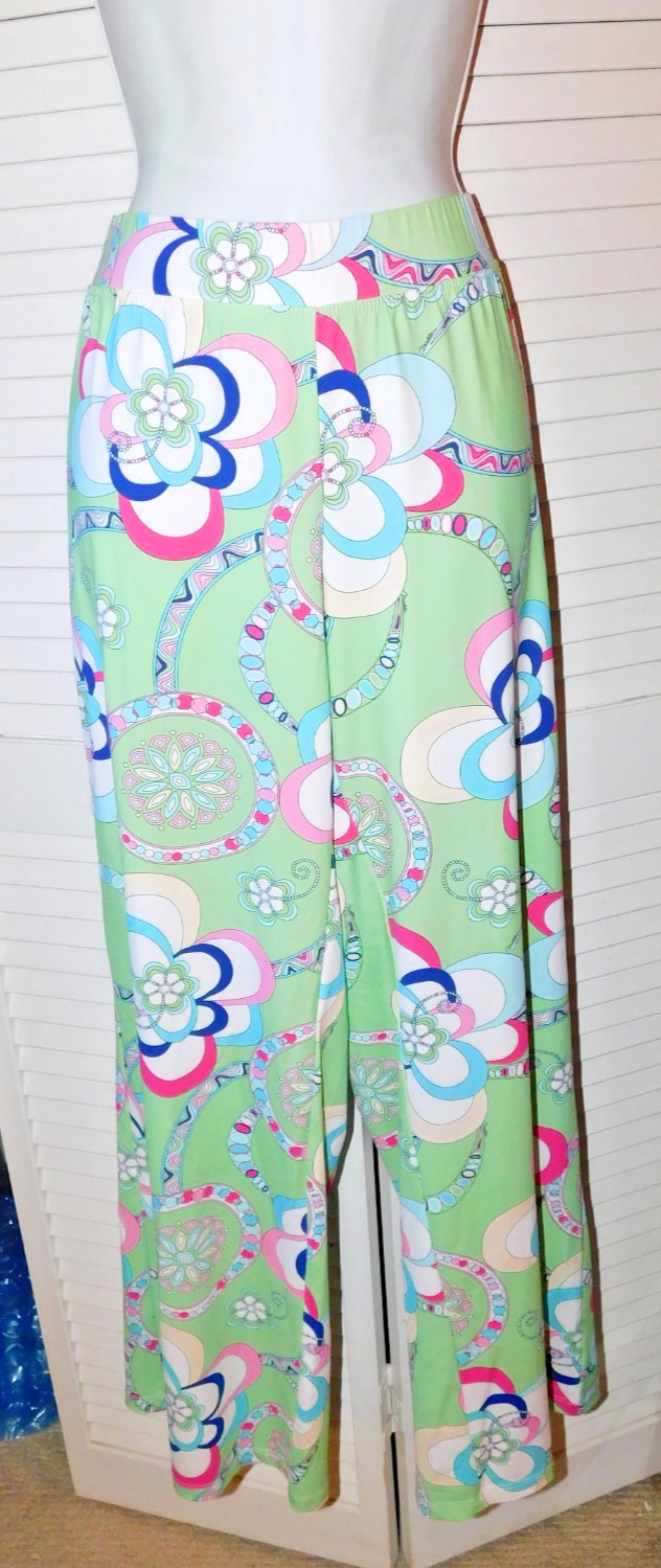 Melly M Size L Multicolor Stretch Nylon Span Knit Elastic Waist Womens Pant