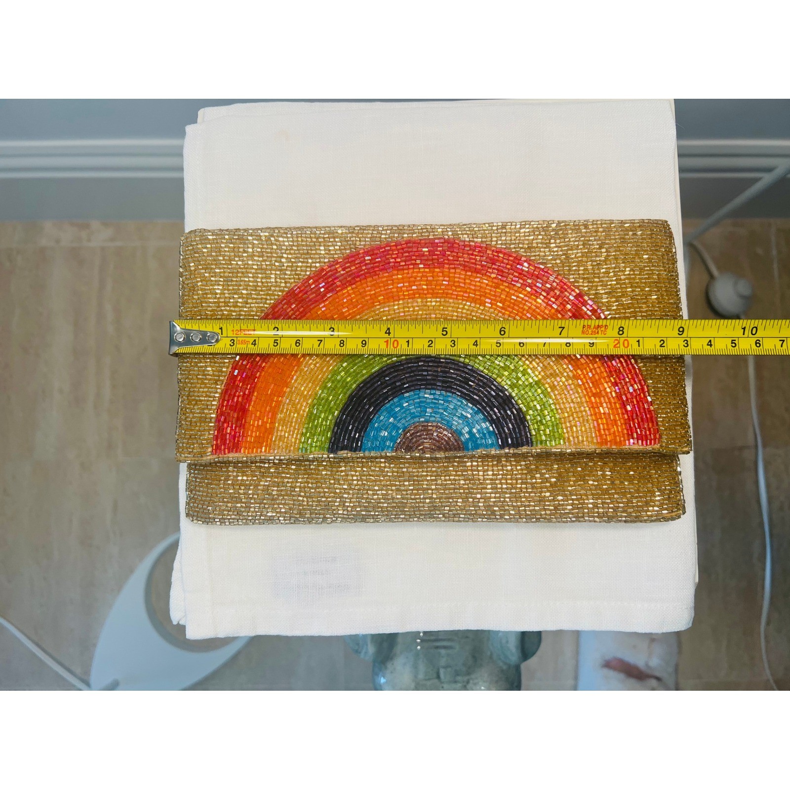 Meredith Hope Gold Beaded Rainbow Clutch Evening Bag With Chain Strap