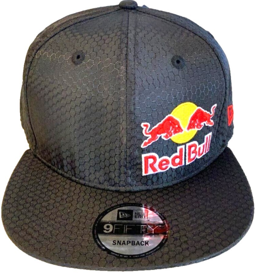 2025 New Black Flat Brim Cap w/Offset Logo. Hexagon Design. MotoGP. Motocross.