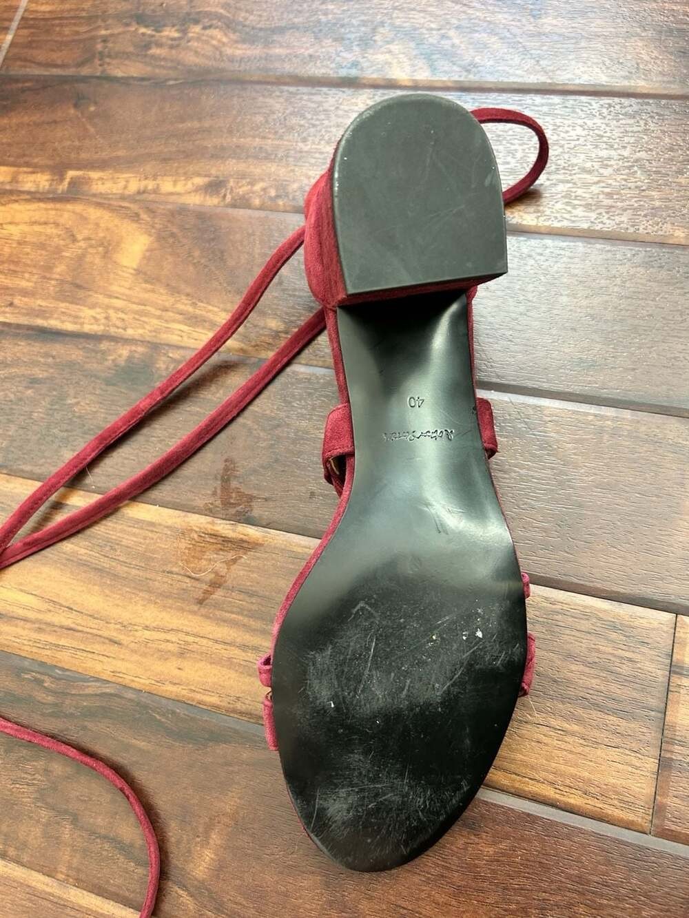 & Other Stories Burgundy Suede Lace-Up Block Heel Sandals Size 40