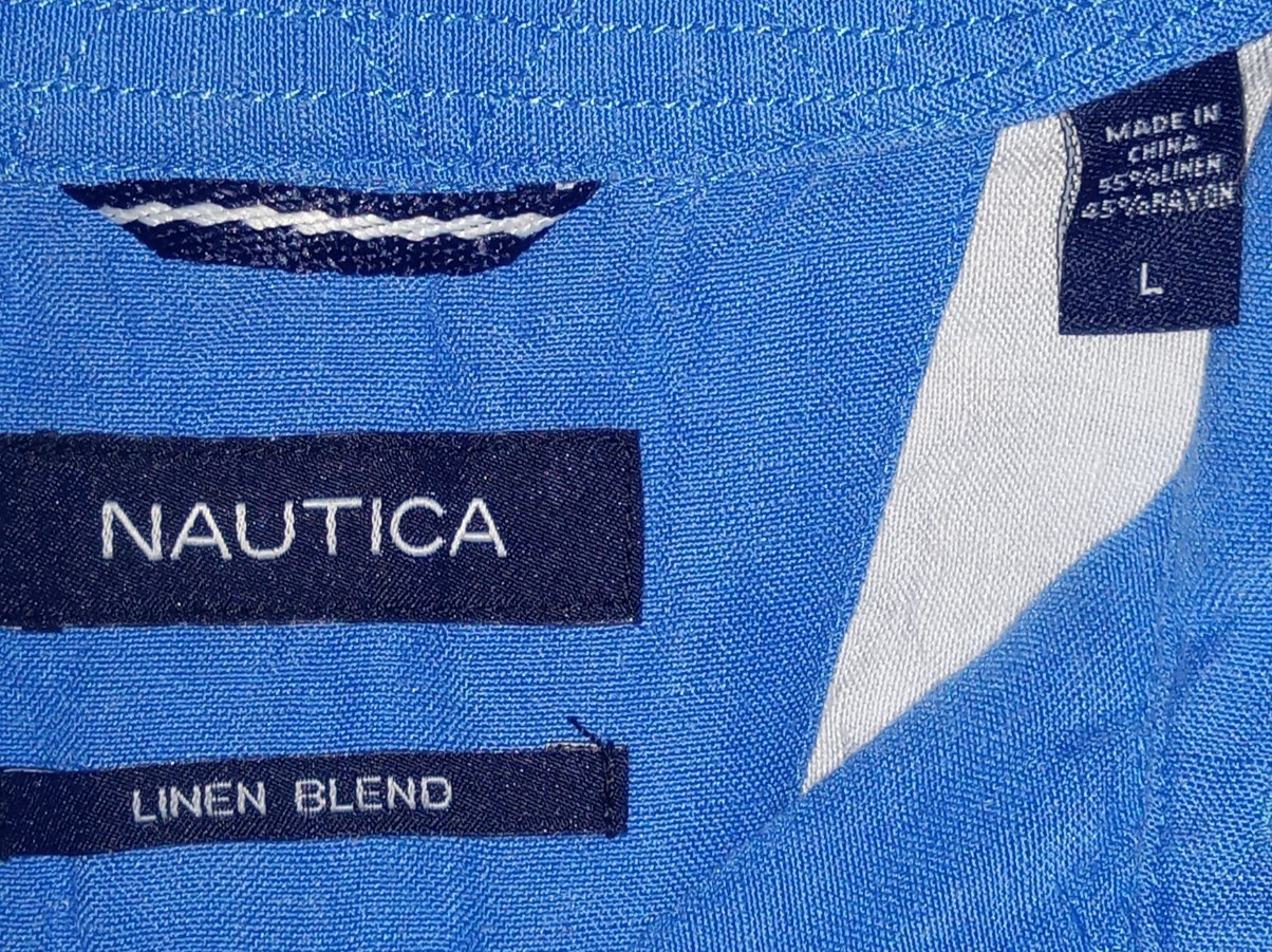 Nautica Linen blend Men’s Blue Short Sleeve Size L
