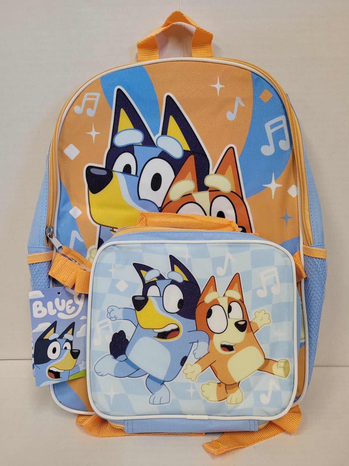 Large Backpack – Bluey – Play w/Bingo Blue/Orange 16″ Lunch School Bag NEW