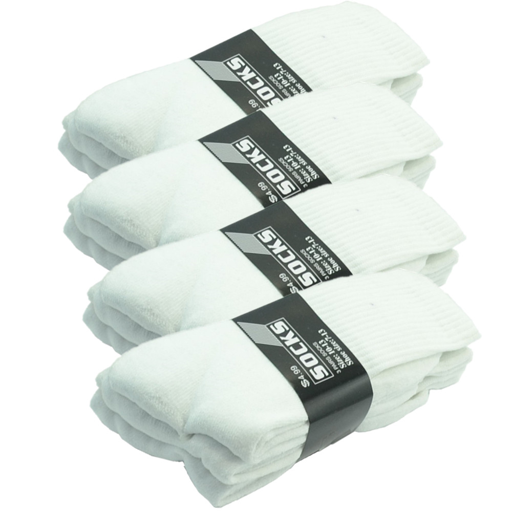 6 Pairs Mens White Solid Sports Athletic Work Crew Long Cotton Socks Size 10-13