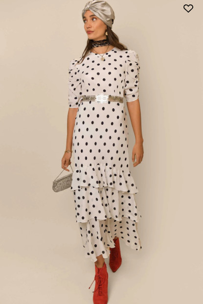 NEW Rixo Evelyn Tiered Ivory Vintage Spot Midi Dress Size XXS XS S M L XL