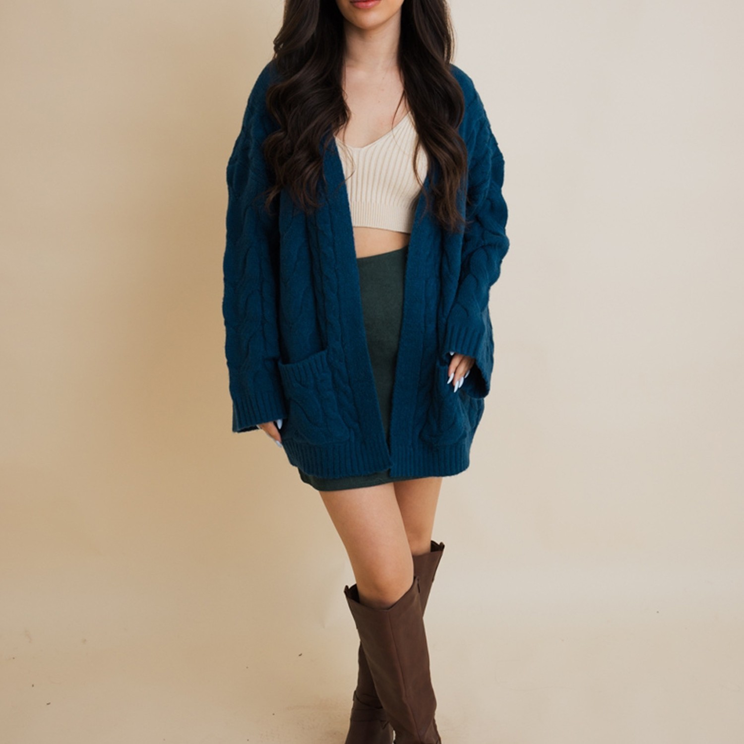 Dreamy Days Cable Knit Open-Front Cardigan – Cozy & Stylish for All Seasons